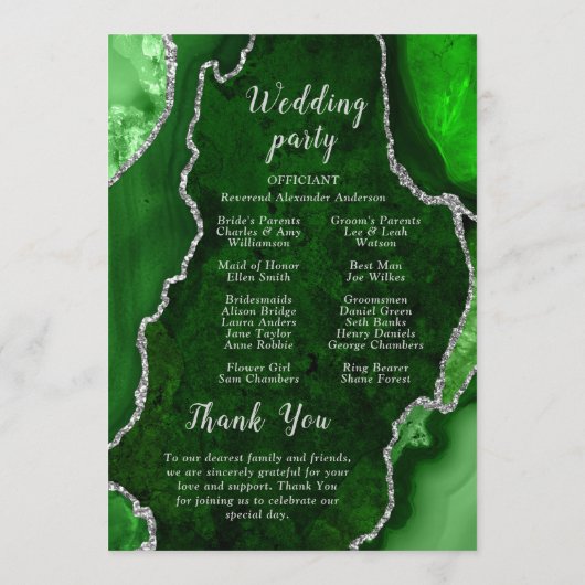 Green and Silver Agate Wedding Program プログラム (裏面)
