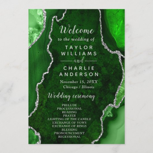 Green and Silver Agate Wedding Program プログラム (正面)