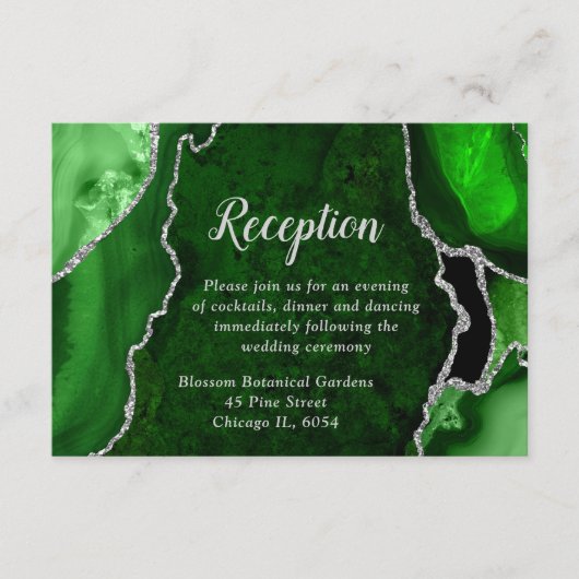 Green and Silver Agate Wedding Reception エンクロージャーカード (正面)