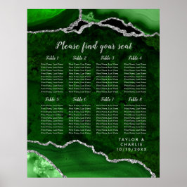 Green and Silver Agate Wedding Seating Chart ポスター