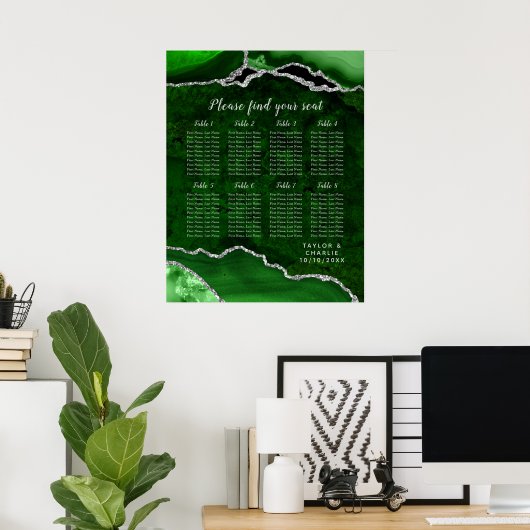 Green and Silver Agate Wedding Seating Chart ポスター (ホームオフィス)