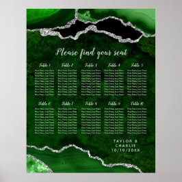 Green and Silver Agate Wedding Seating Chart ポスター