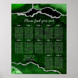 Green and Silver Agate Wedding Seating Chart ポスター