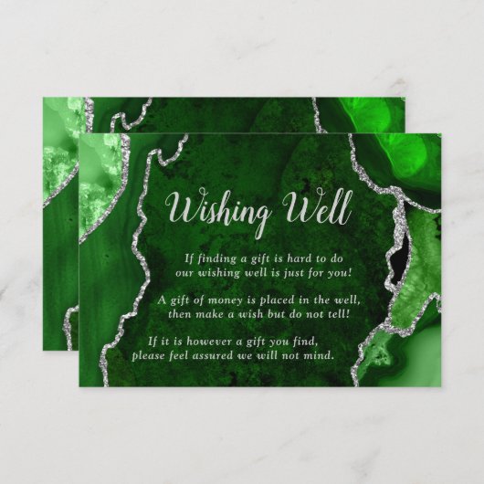 Green and Silver Agate Wedding Wishing Well エンクロージャーカード (正面/裏面)