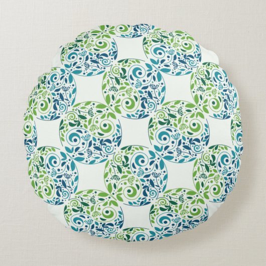 Green And Teal Garden Design Round Pillow ラウンドクッション (正面)