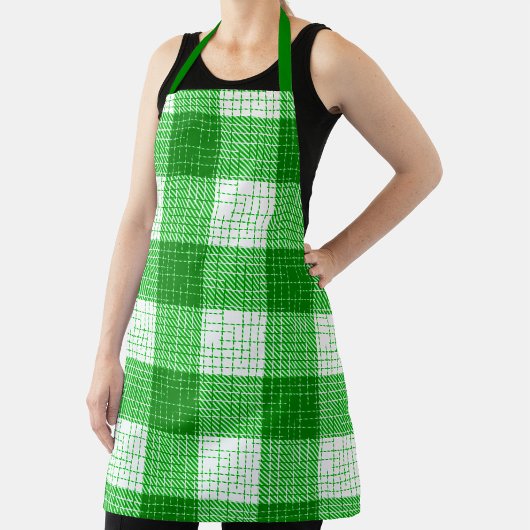 Green and White Bold Checkered Plaid Design  エプロン