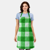 Green and White Bold Checkered Plaid Design  エプロン (着用した状態)