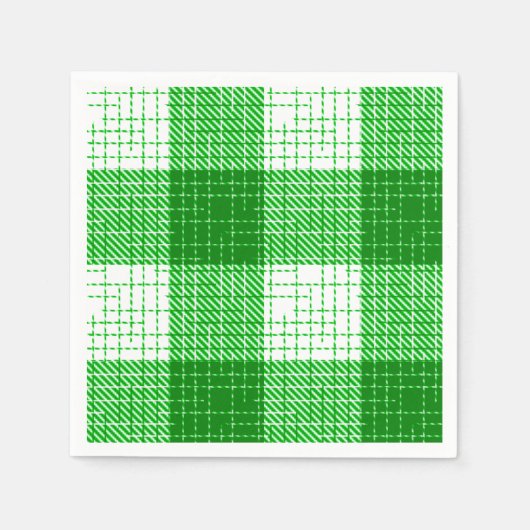 Green and White Bold Checkered Plaid Design  スタンダードカクテルナプキン (正面)