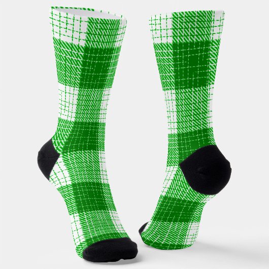 Green and White Bold Checkered Plaid Design ソックス