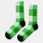 Green and White Bold Checkered Plaid Design ソックス (左)