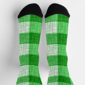 Green and White Bold Checkered Plaid Design ソックス (上部)