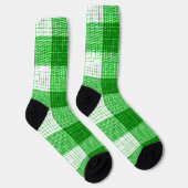 Green and White Bold Checkered Plaid Design ソックス (右)
