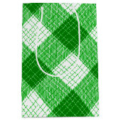 Green and White Bold Checkered Plaid Design  ミディアムペーパーバッグ (正面)