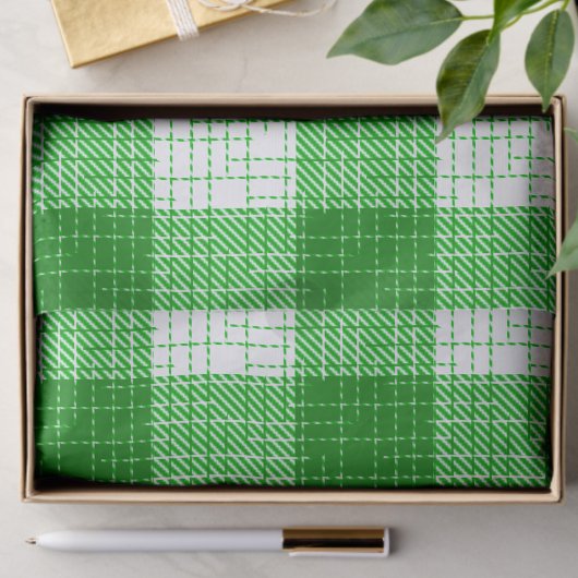 Green and White Bold Checkered Plaid Design  薄葉紙