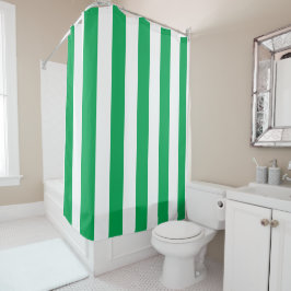 Green and White Cabana Stripes  シャワーカーテン