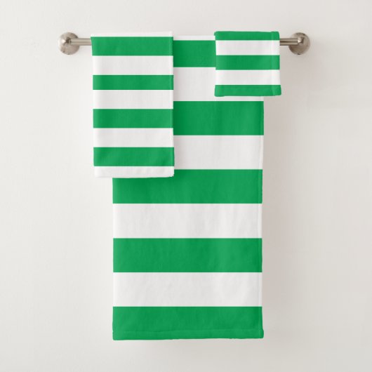 Green and White Cabana Stripes  バスタオルセット (インサイチュ)