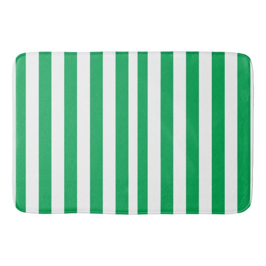 Green and White Cabana Stripes  バスマット (正面)