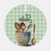 "Green and White Checkered - Spoons in Cup ガラスオーナメント (裏面)