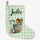 "Green and White Checkered - Spoons in Cup スモールクリスマスストッキング (正面)