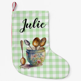 "Green and White Checkered - Spoons in Cup スモールクリスマスストッキング