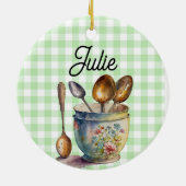 "Green and White Checkered - Spoons in Cup セラミックオーナメント (裏面)