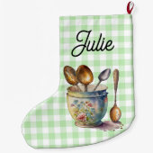 "Green and White Checkered - Spoons in Cup ラージクリスマスストッキング (裏面)