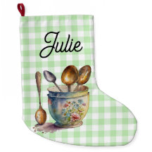 "Green and White Checkered - Spoons in Cup