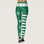 Green and White Christmas Leggings with Snowflakes レギンス (裏面)