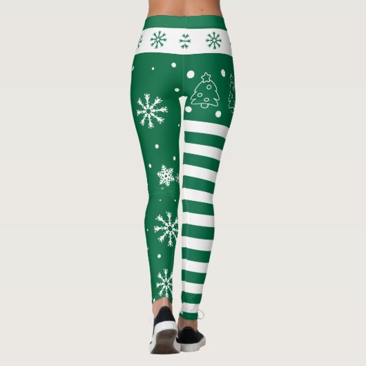 Green and White Christmas Leggings with Snowflakes レギンス (裏面)