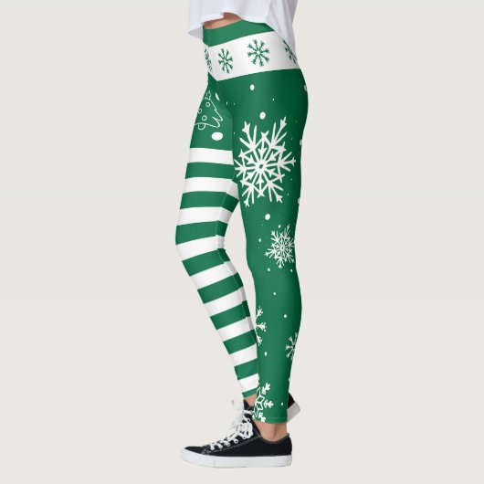 Green and White Christmas Leggings with Snowflakes レギンス (左)