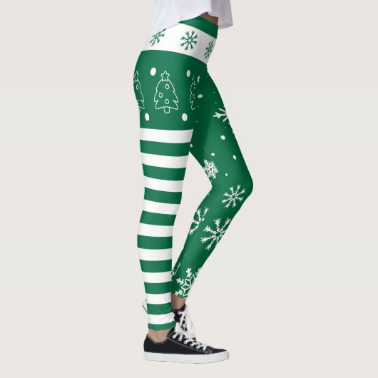 Green and White Christmas Leggings with Snowflakes レギンス (右)