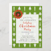 Green and White Christmas Tree Ladybug Party 招待状 (正面/裏面)