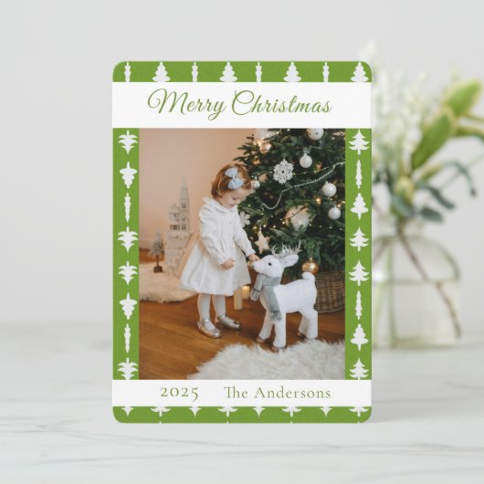 Green and White Christmas Tree Photo  シーズンカード (スタンド正面)