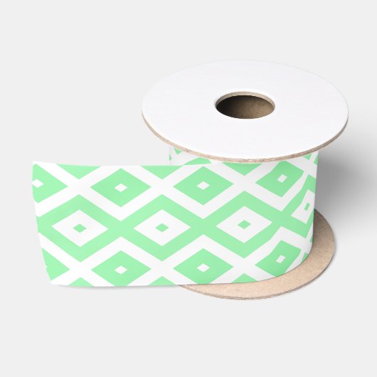 Green and white diamond pattern サテンリボン (リール)