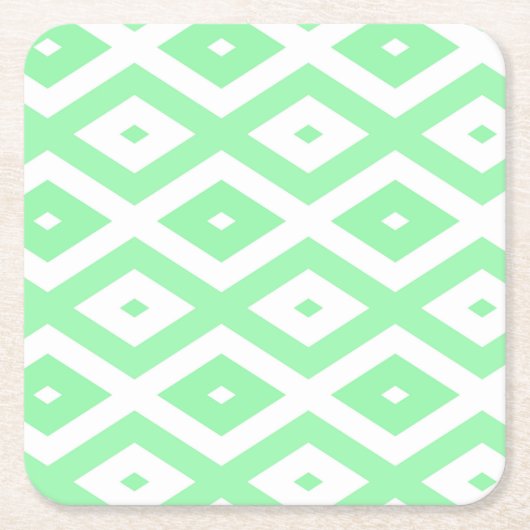 Green and white diamond pattern スクエアペーパーコースター (正面)