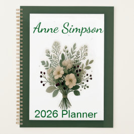 Green and White Floral Personalized Planner プランナー手帳