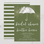 Green and White Floral Umbrella Bridal Shower 招待状 (正面/裏面)