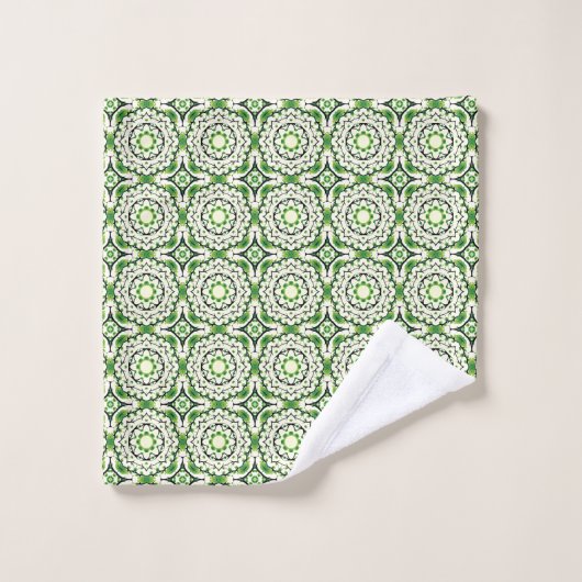 Green and white geometric patterned バスタオルセット (ウォッシュタオル)