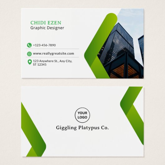 Green and White Minimalist Modern Business Card (正面&裏面)