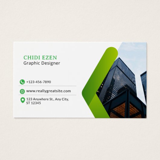 Green and White Minimalist Modern Business Card (正面)