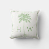 Green and White Palm Palmetto Tree Monogram クッション (正面)