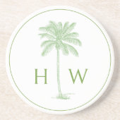 Green and White Palm Palmetto Tree Monogram コースター (正面)