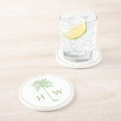 Green and White Palm Palmetto Tree Monogram コースター (側面)
