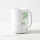 Green and White Palm Palmetto Tree Monogram コーヒーマグカップ (正面右)