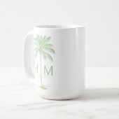 Green and White Palm Palmetto Tree Monogram コーヒーマグカップ (正面左)