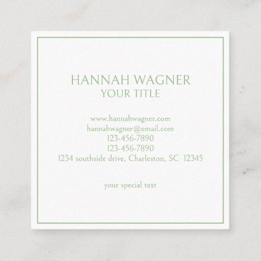 Green and White Palm Palmetto Tree Monogram スクエア名刺 (裏面)