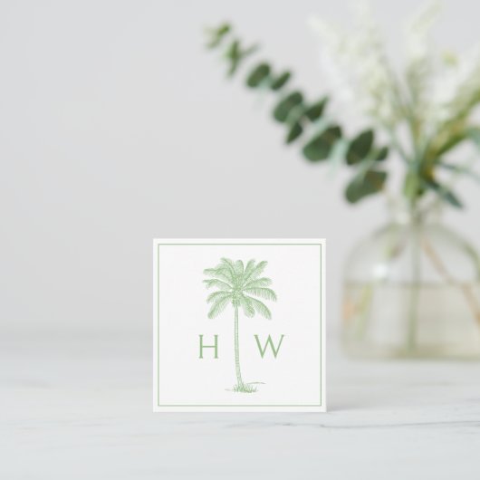 Green and White Palm Palmetto Tree Monogram スクエア名刺 (スタンド正面)