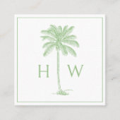 Green and White Palm Palmetto Tree Monogram スクエア名刺 (正面)