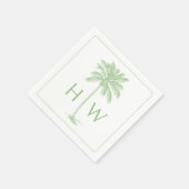 Green and White Palm Palmetto Tree Monogram スタンダードカクテルナプキン (角)