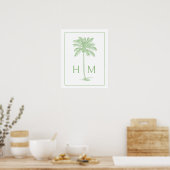 Green and White Palm Palmetto Tree Monogram ポスター (キッチン)